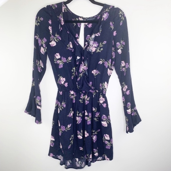 American Eagle Outfitters Navy Floral Romper boho Y2K - Picture 2 of 8